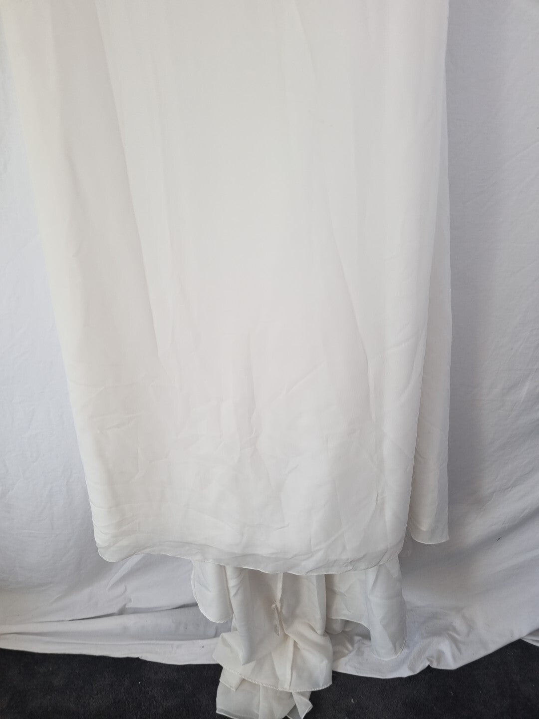 Imoda Ivory Chiffon Ruched Pearl Beaded Train Wedding Dress Sz 106