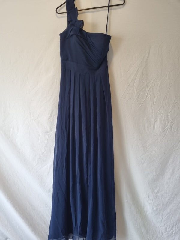 Imoda Navy Blue Chiffon One Shoulder Evening Bridesmaid Long Maxi Dress Sz 280