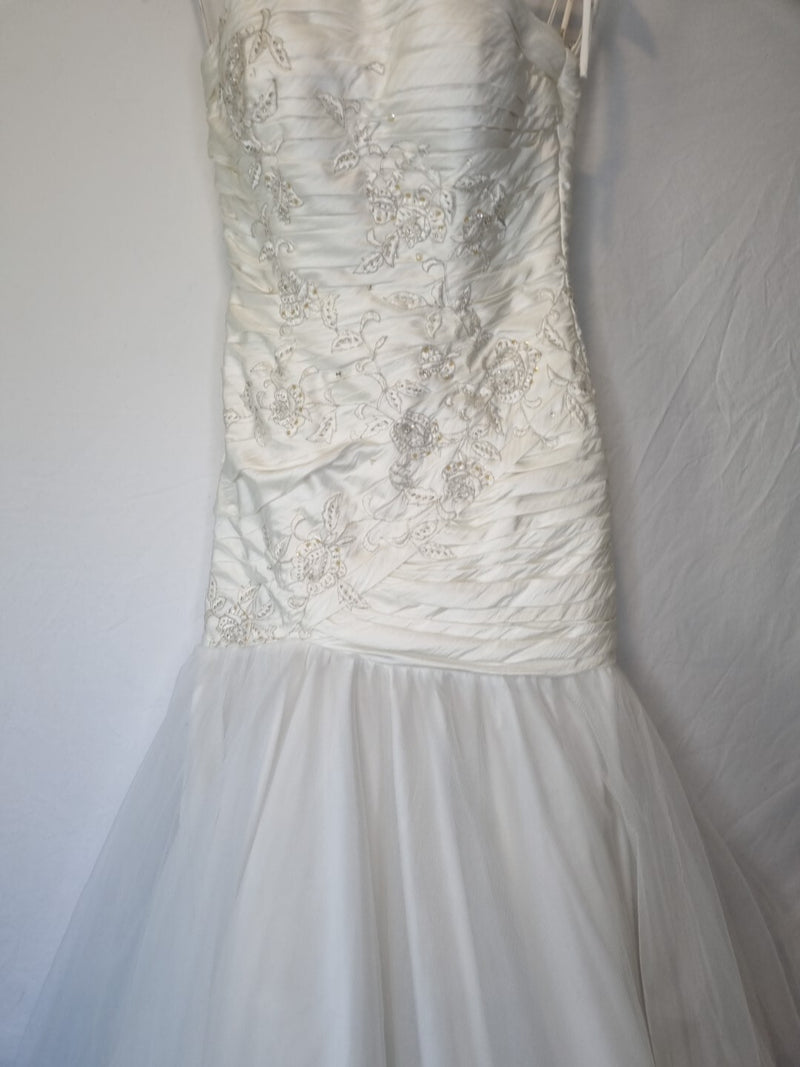 Imoda Ivory Ruched Beaded Mermaid Tulle Skirt Train Wedding Dress Sz 102