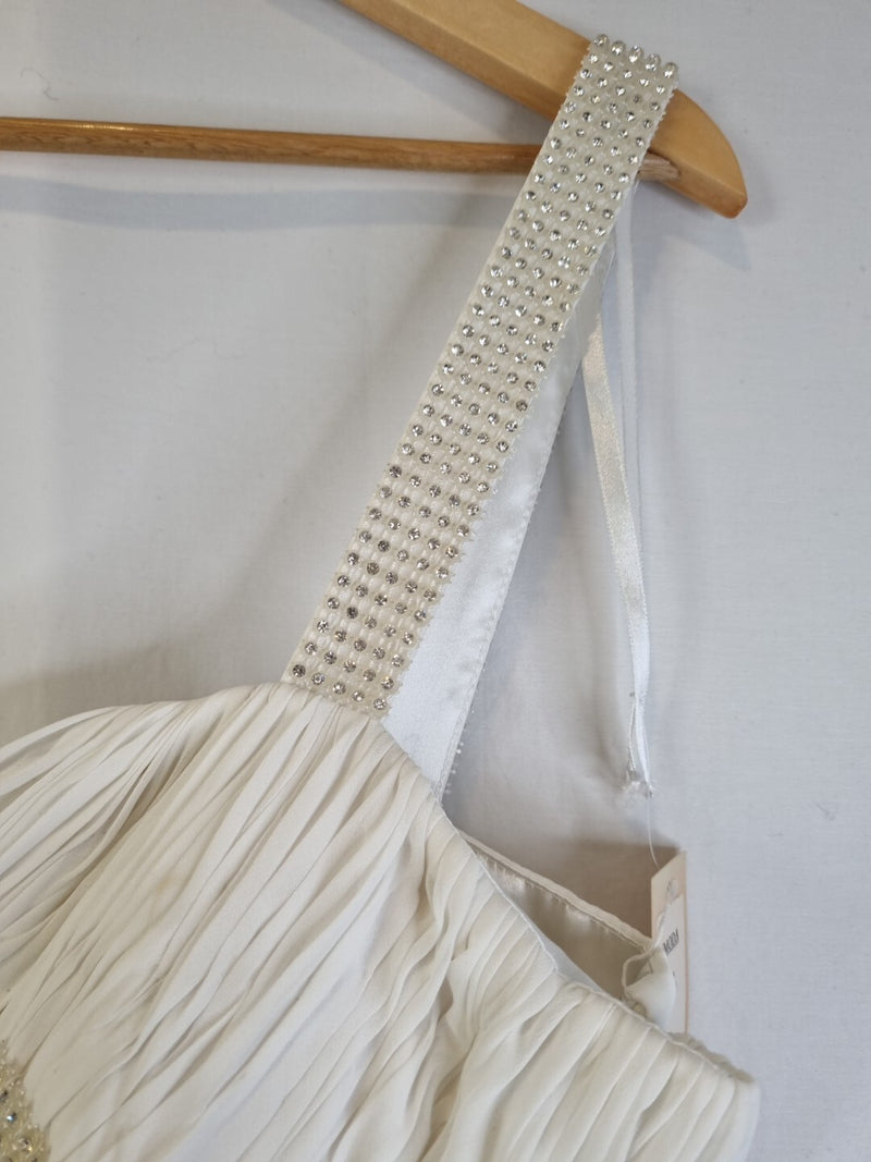 Imoda Ivory Chiffon Sweetheart Ruched Crystal Beaded Wedding Dress Sz 108