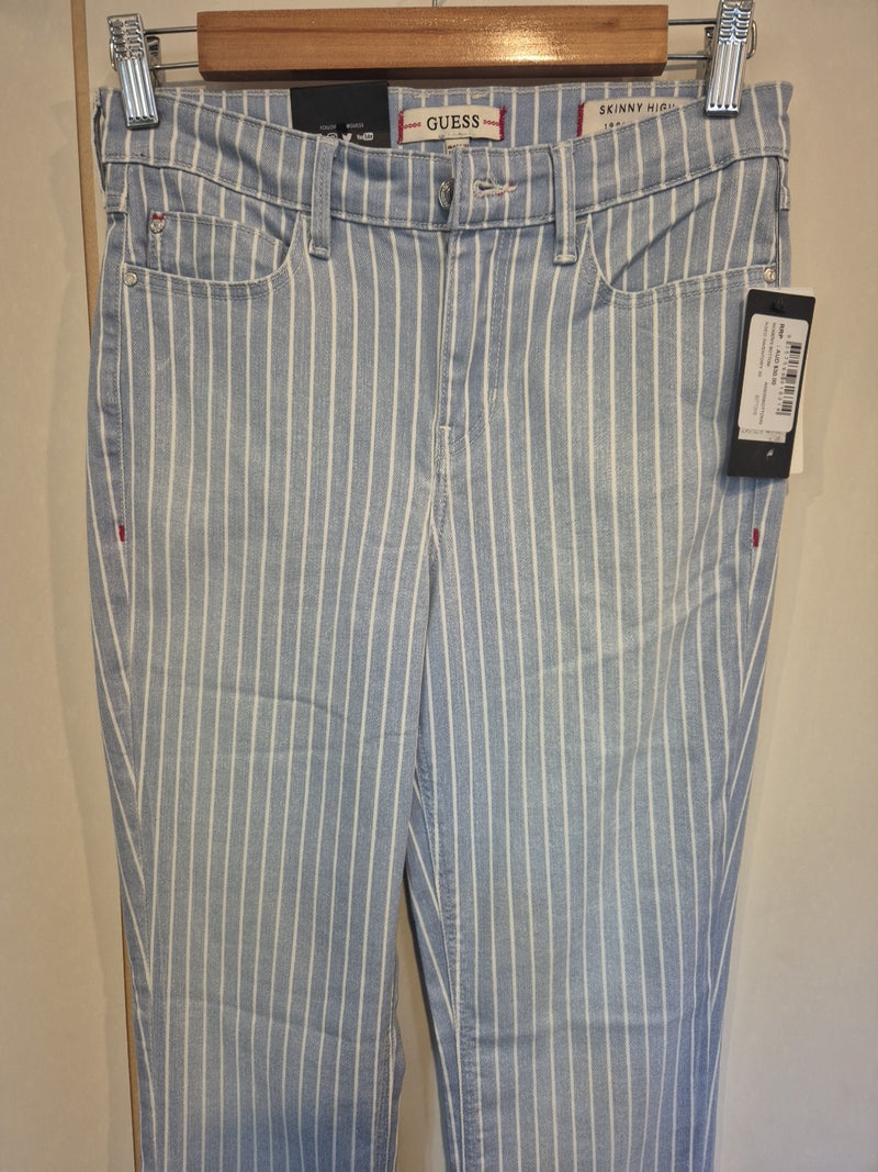 Guess Blue White Stripe Skinny High Rise Jeans Size 281