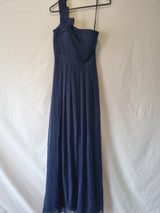 Imoda Navy Blue Chiffon One Shoulder Evening Bridesmaid Long Maxi Dress Sz 60
