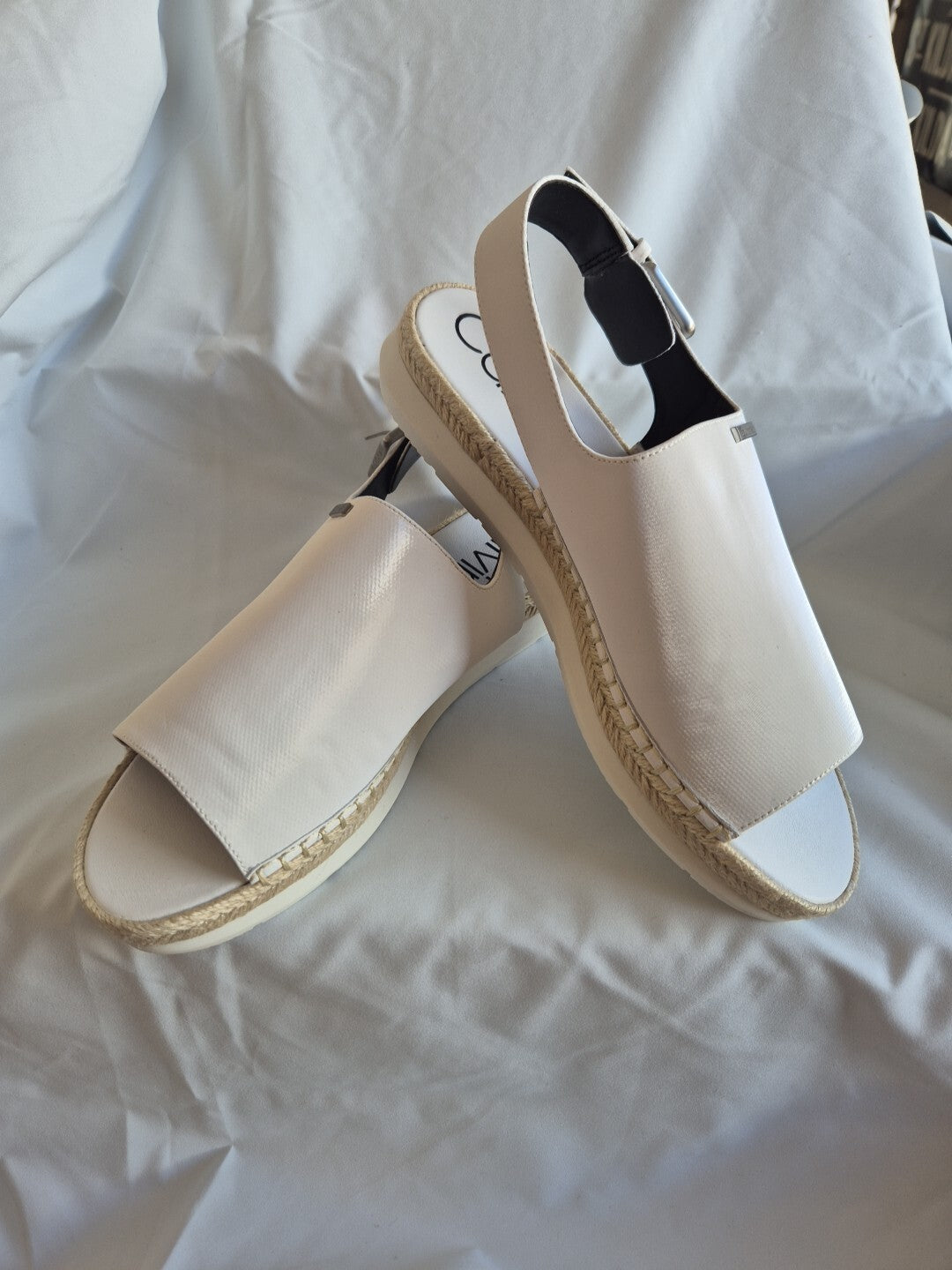 Calvin Klein White Sling Back Buckle Open Toe Espadrilles Shoes Size 39
