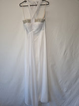 Imoda White Chiffon Ruched Beaded Halter Neck Empire Wedding Dress Sz 100
