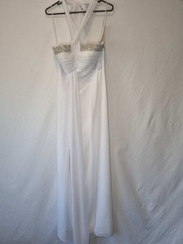Imoda White Chiffon Ruched Beaded Halter Neck Empire Wedding Dress Sz 100