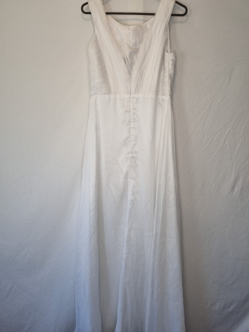 Imoda White Chiffon Ruched Pleated Crystal Grecian Empire Wedding Dress Sz 87