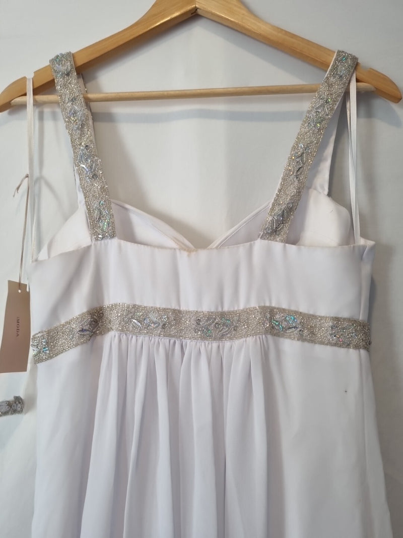 Imoda White Chiffon Sweetheart Beaded Ruched Empire Wedding Dress Sz 89