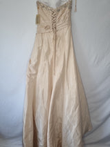 Imoda Gold Taffeta Ruched Crystal Beaded Full A-line Train Wedding Dress Sz 108