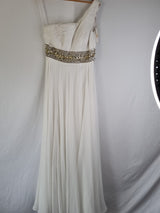 Imoda Ivory Chiffon One Shoulder Ruched Crystal Diamante Wedding Dress Sz 100