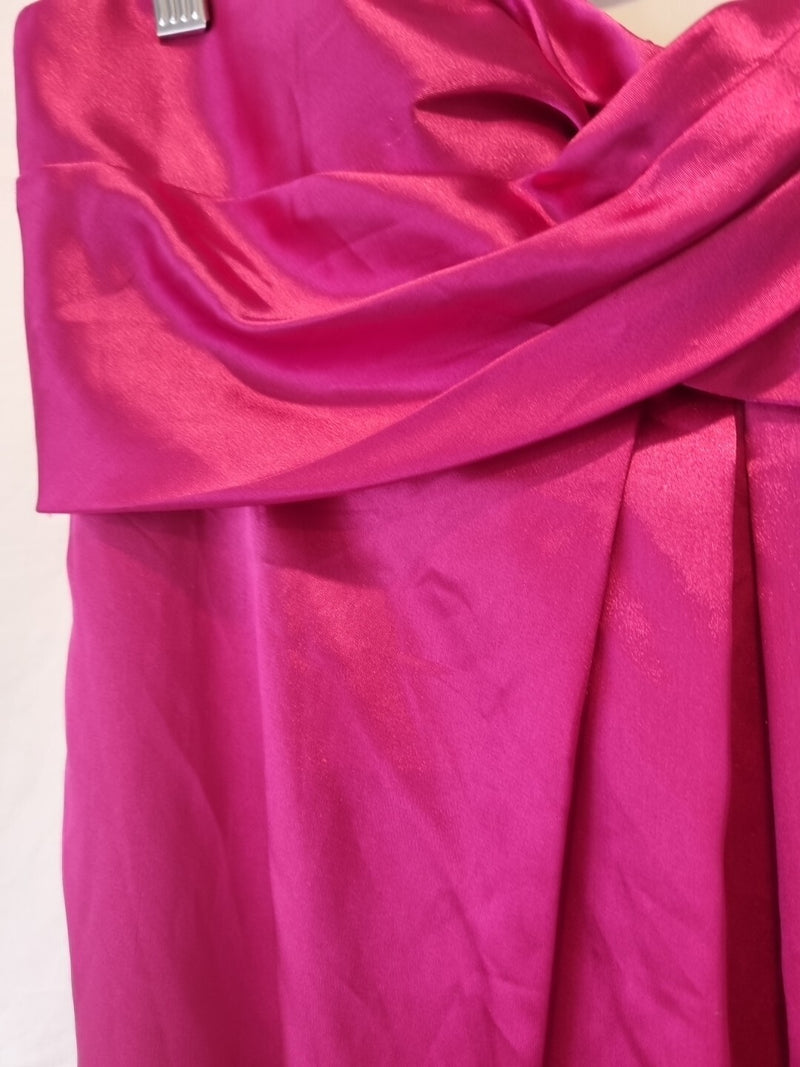 Juniper & Sage Satin Hot Pink Pleat Strapless Evening Bridesmaid Dress Sz 126