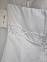 Isabella Faye White Satin Embellished Beaded A-line Wedding Dress Sz 1415