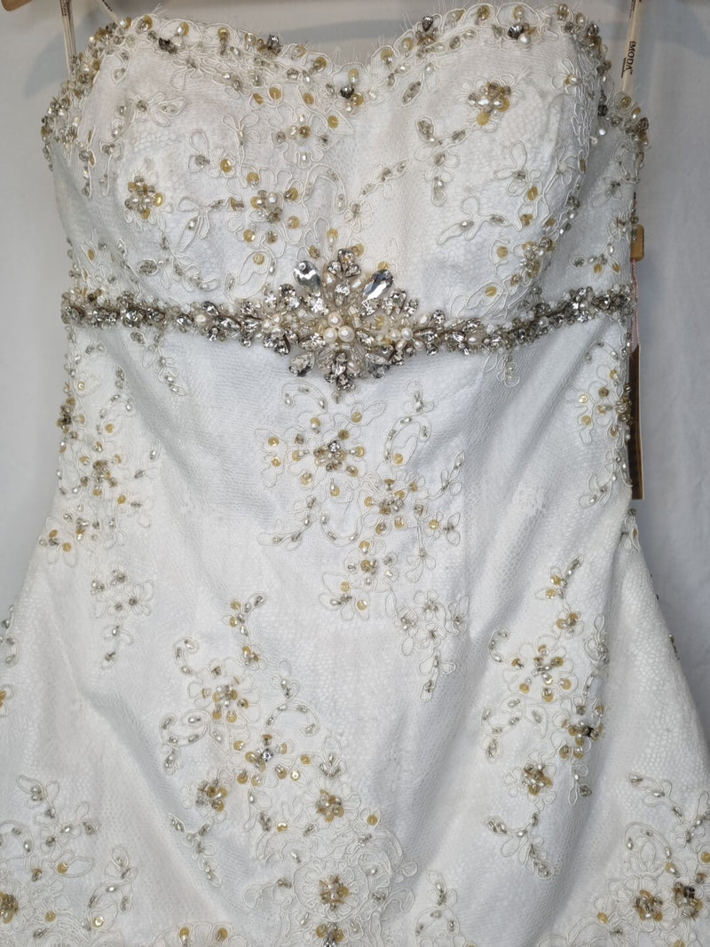 Imoda Ivory Lace Sweetheart Beaded Mermaid Ruffled Train Wedding Dress Sz 103