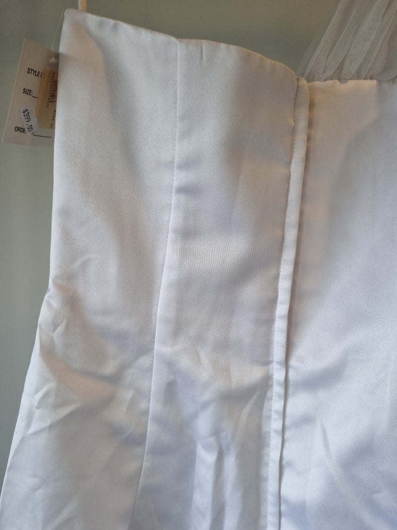 iModa White Sweethear Tulle One Shoulder Beaded Sequin Gathered Wedding Dress 1010