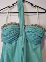 Imoda Chiffon Turquoise Ruched Beaded One Shoulder Evening Bridesmaid Dress Sz 83