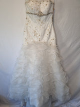 Imoda Ivory Lace Sweetheart Beaded Mermaid Ruffled Train Wedding Dress Sz 100