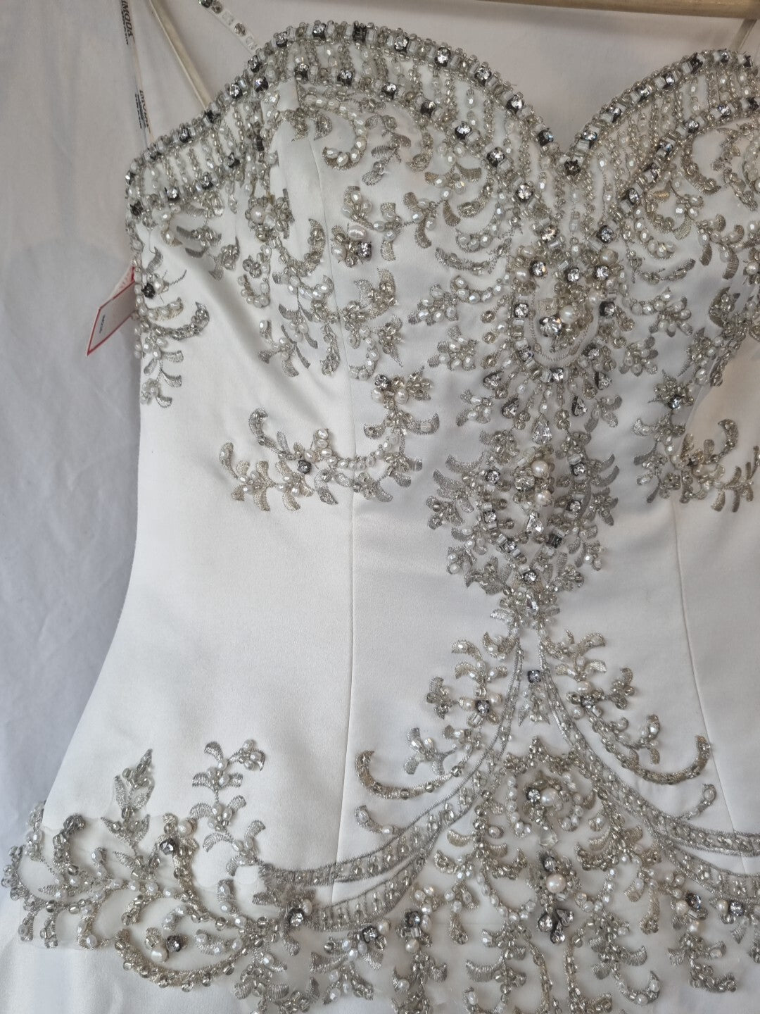 iModa Ivory Satin A-line Beaded Diamante Embroidered Strapped Dress Sz 104