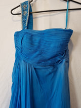 Imoda Chiffon Blue Ruched Beaded One Shoulder Evening Bridesmaid Silk Dress Sz103