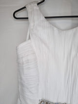 Imoda White Chiffon Ruched Pleated Crystal Grecian Empire Wedding Dress Sz 85