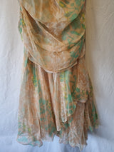 Imoda Chiffon Peach Floral Ruched Layered Casual Silk Dress Size 82