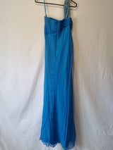 Imoda Chiffon Blue Ruched Beaded One Shoulder Evening Bridesmaid Silk Dress Sz1011