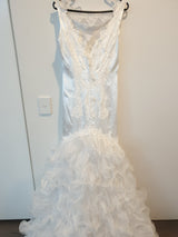 White satin applique organza ruffled wedding dress size 104