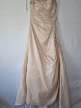 Imoda Gold Taffeta Ruched Crystal Beaded Full A-line Train Wedding Dress Sz 100