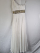 Imoda Ivory Chiffon One Shoulder Ruched Crystal Diamante Wedding Dress Sz 107