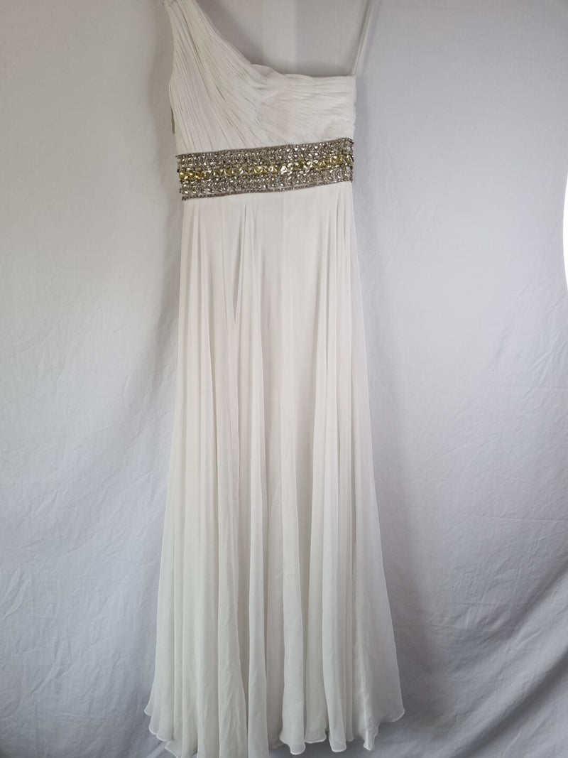 Imoda Ivory Chiffon One Shoulder Ruched Crystal Diamante Wedding Dress Sz 107