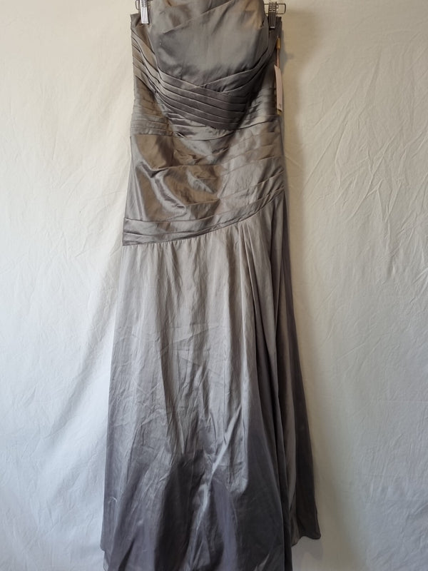 Imoda Grey Taffeta Ruched Pleat Strapless Evening Bridesmaid Dress Sz 100
