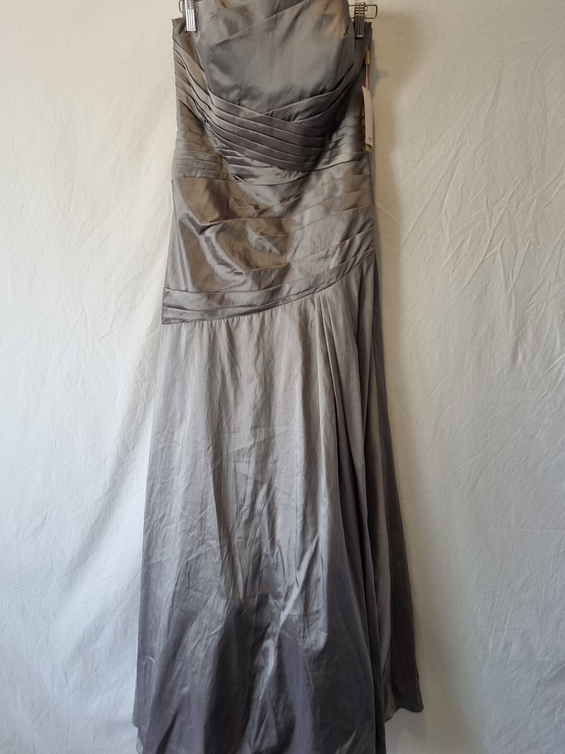 Imoda Grey Taffeta Ruched Pleat Strapless Evening Bridesmaid Dress Sz 100