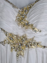 Imoda Ivory Chiffon Sweethear Ruched Crystal Diamante Beaded Wedding Dress Sz 104