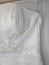 Imoda White Satin Tulle Beaded Applique Ruched Wedding Dress Sz 123