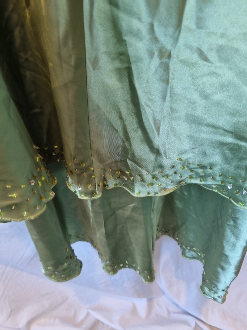 Giovanni Satin Green Ruched Beaded Halter Neck Evening Bridesmaid Dress Sz 1013