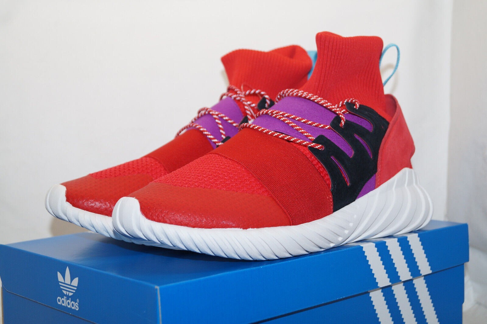 Adidas Tubular Doom Red Purple Knit Ankle Sock Sneakers BY9397 F40.66/US7.5/UK73