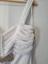 Imoda White Chiffon Sweetheart Beaded Ruched Empire Wedding Dress Sz 125