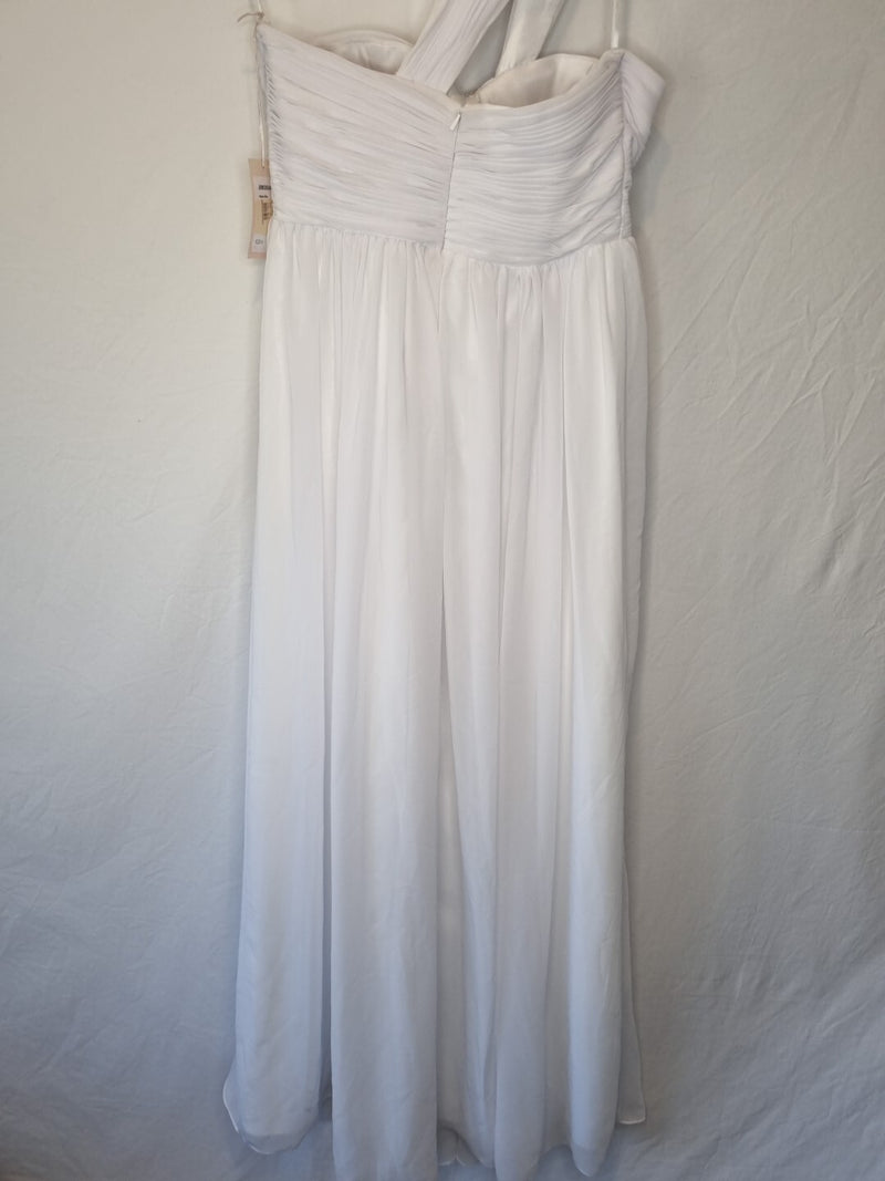 Imoda White Chiffon Ruched Crystal One Shoulder Empire Wedding Dress Sz 129