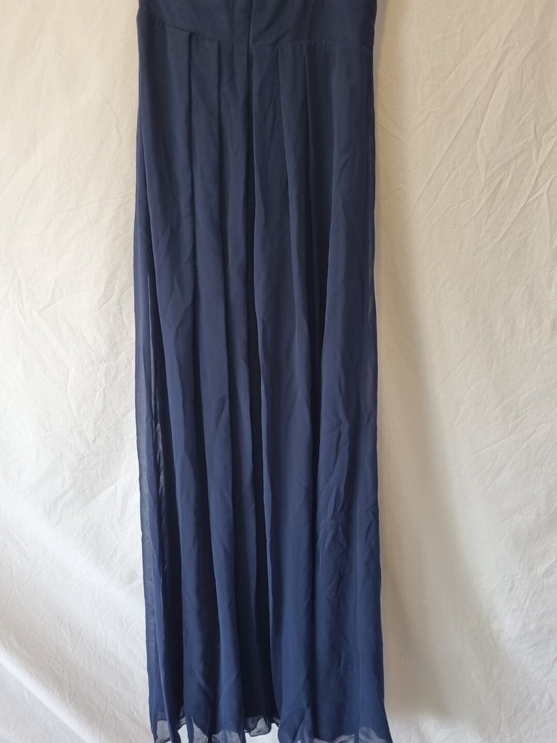 Imoda Navy Blue Chiffon One Shoulder Evening Bridesmaid Long Maxi Dress Sz 249