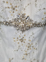 Imoda Ivory Lace Sweetheart Beaded Mermaid Ruffled Train Wedding Dress Sz 107