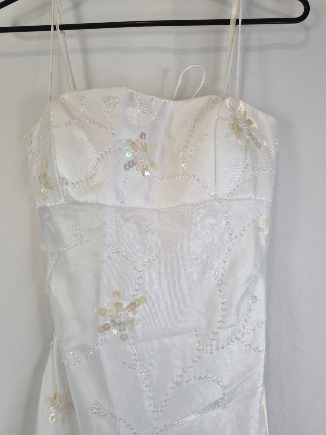 Imoda White Satin Beaded Sequin Backless Wedding Dress Sz 103
