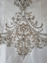 iModa Ivory Satin A-line Beaded Diamante Embroidered Strapped Dress Sz 106