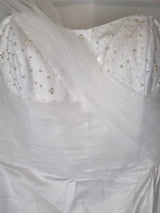 Isabella Faye White Satin Tulle Ruched Beaded One Shoulder Wedding Dress Sz 105