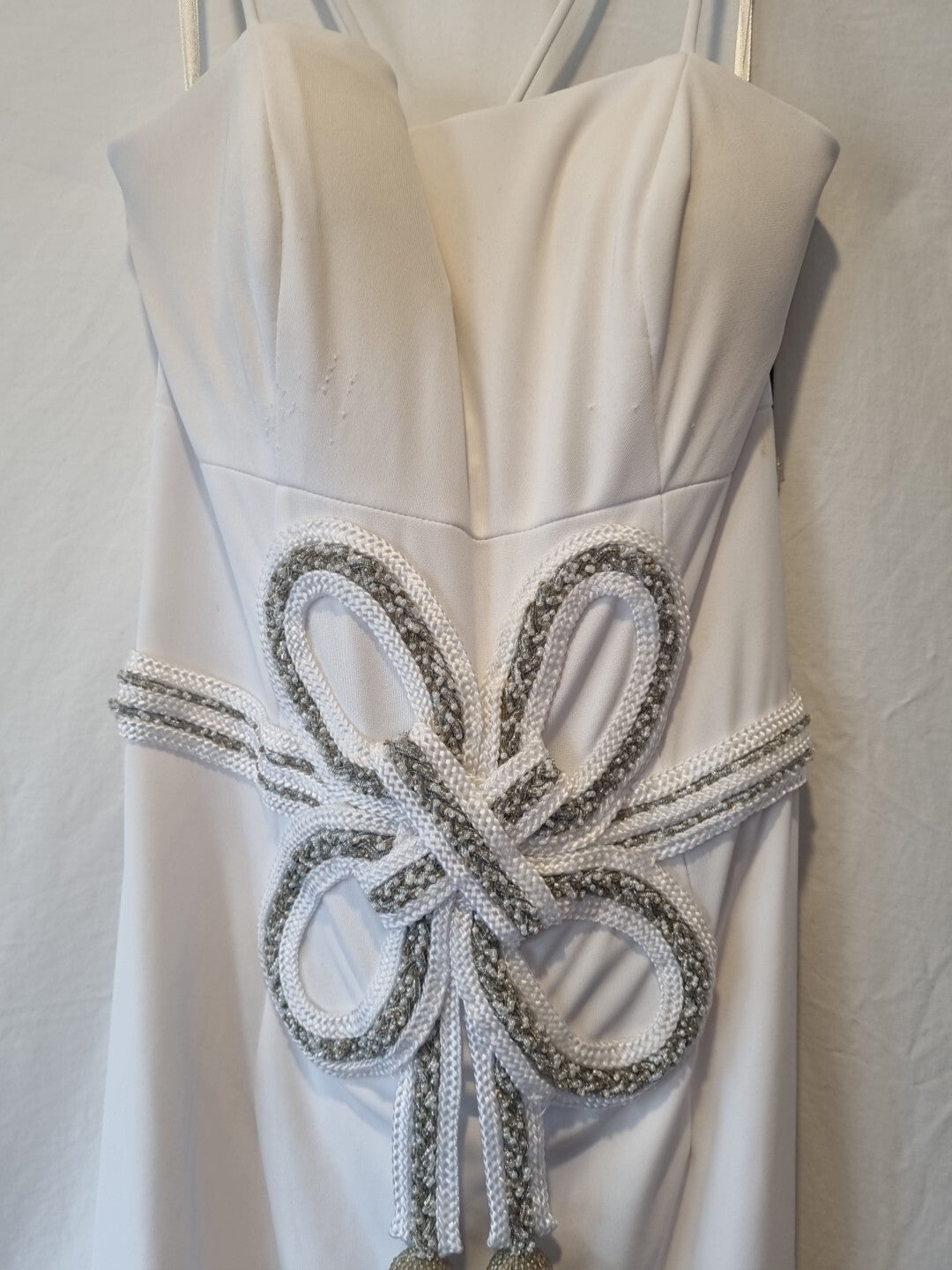 Giovanni White Knit Beaded Rope Evening Bridesmaid Dress Sz 103