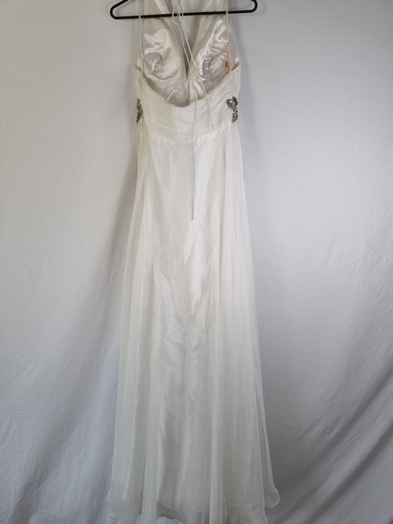 Imoda Ivory Chiffon Halter Neck Ruched Crystal Bead Backless Wedding Dress Sz 69