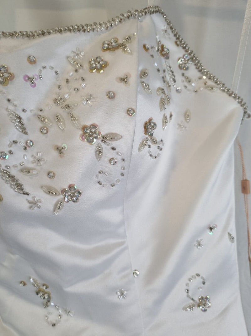 Imoda White Satin Tulle Beaded Sequin Backless Halter Neck Wedding Dress Sz 83