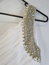 Imoda Ivory Chiffon One Shoulder Ruched Crystal Diamante Bead Wedding Dress Sz 811