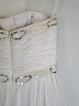 Imoda White Chiffon Sweetheart Ruched Beaded Pearl Wedding Dress Sz 1010
