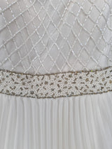 Imoda White Chiffon Pleated Beaded Tiered Strapped Wedding Dress Sz 106
