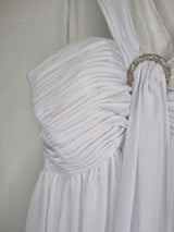 Imoda White Chiffon Ruched Crystal One Shoulder Empire Wedding Dress Sz 126