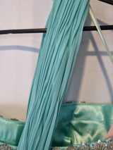 Imoda Chiffon Turquoise Ruched Beaded One Shoulder Evening Bridesmaid Dress Sz 811