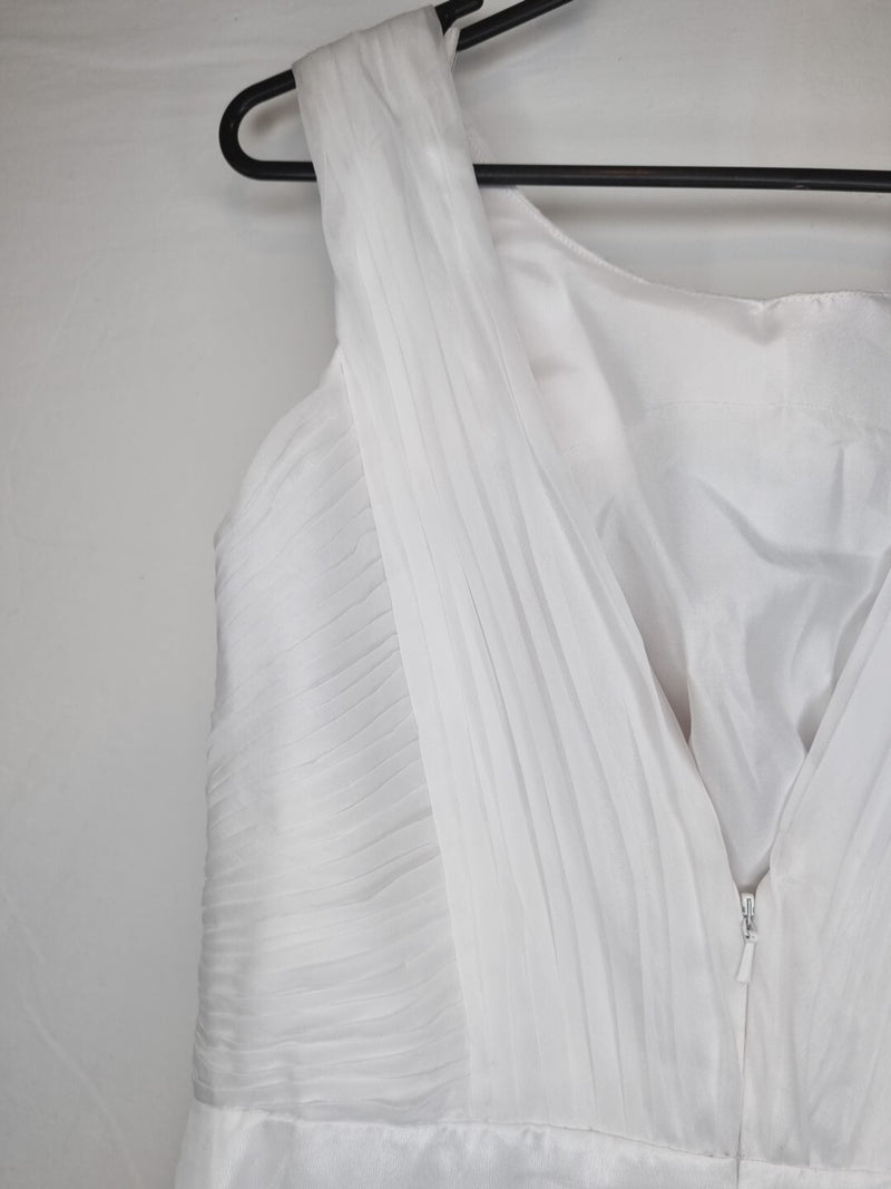 Imoda White Chiffon Ruched Pleated Crystal Grecian Empire Wedding Dress Sz 811